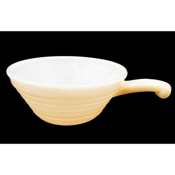 Fire-King Bowl Peach Luster Beehive Handled Oven Ware 19 Vintage 7" Midcentury - Picture 1 of 13